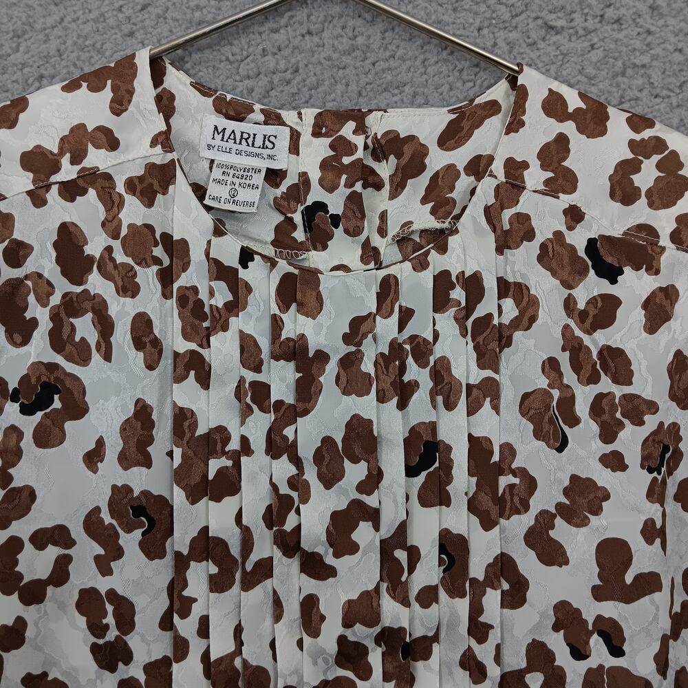 Vintage Marlis Animal Print Blouse Size 12 Brown and White Long Sleeve - Picture 5 of 11